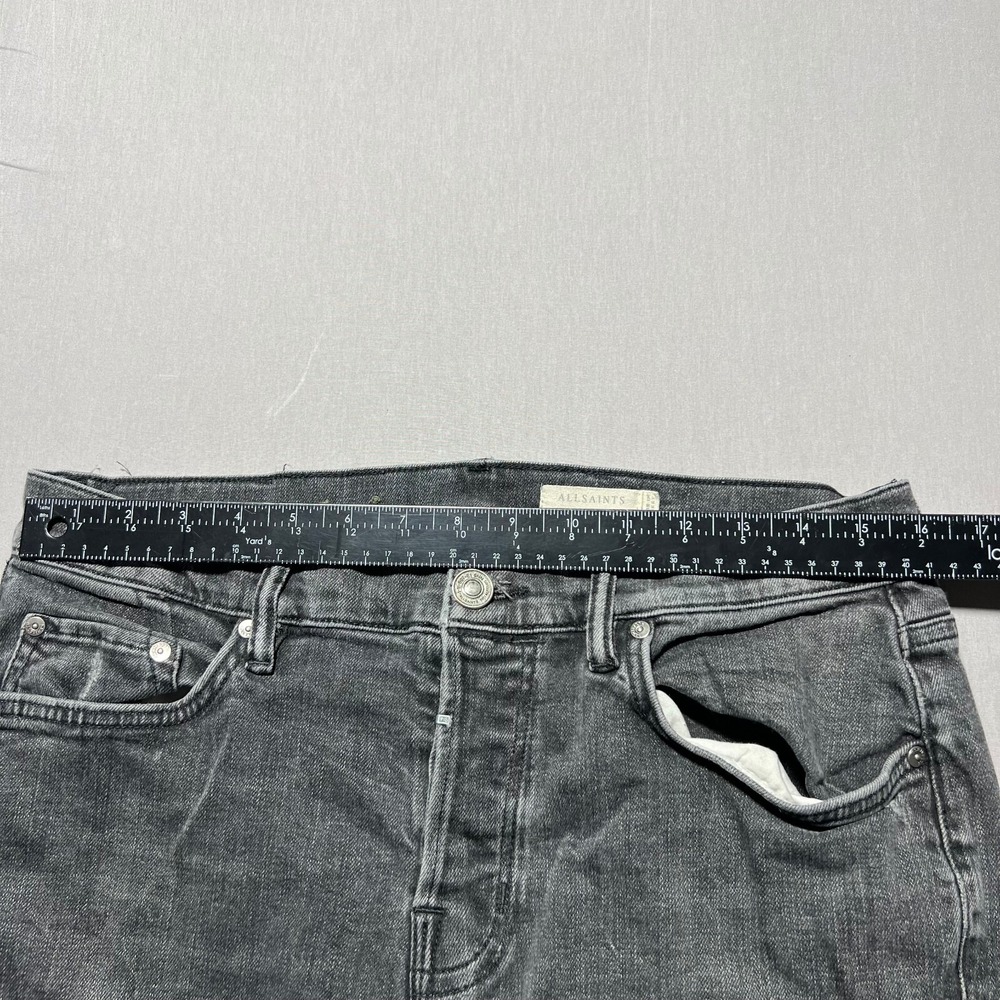 AllSaints Mens Chacoal Gray Denim Distressed Mid Rise Denim Skinny Jeans Size 32 - Picture 11 of 15
